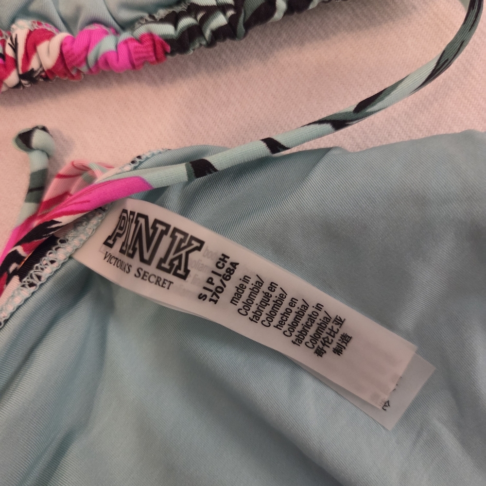 PINK | Victoria's Secret Teal Pink Floral Tropical Tassel Strappy Bikini SZ S/XS - Picture 10 of 11
